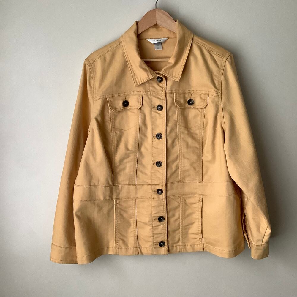 CJ Banks Yellow Long Sleeve Button Down Pocketed Denim Jacket Womens Plus 1X